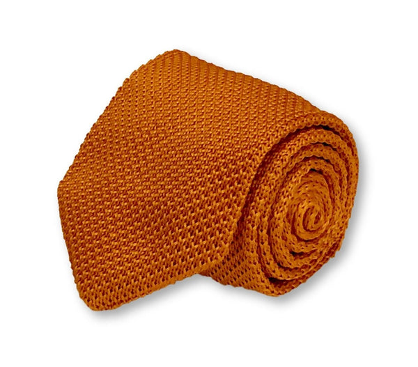 orange knitted tie with pointed end in standard 8cm width